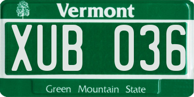 VT license plate XUB036