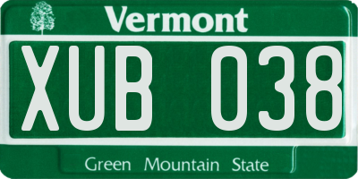 VT license plate XUB038