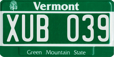 VT license plate XUB039