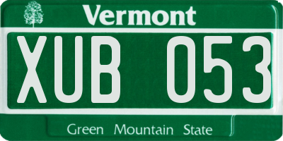 VT license plate XUB053