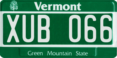 VT license plate XUB066