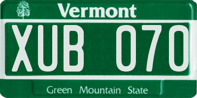 VT license plate XUB070