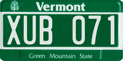 VT license plate XUB071