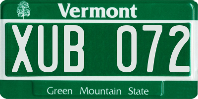 VT license plate XUB072