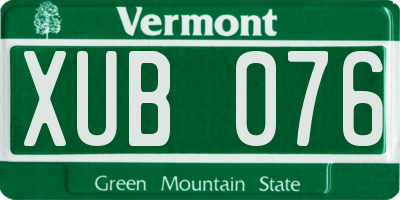 VT license plate XUB076