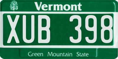 VT license plate XUB398