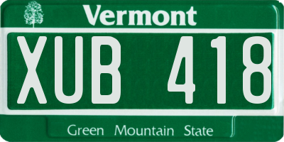 VT license plate XUB418