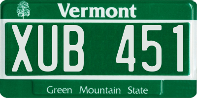 VT license plate XUB451