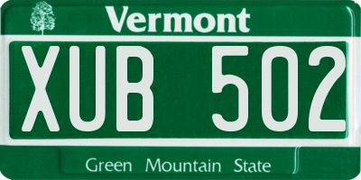 VT license plate XUB502