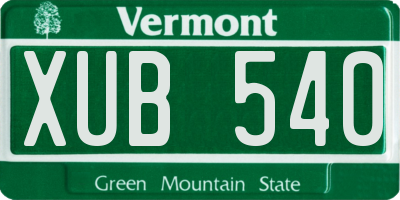 VT license plate XUB540