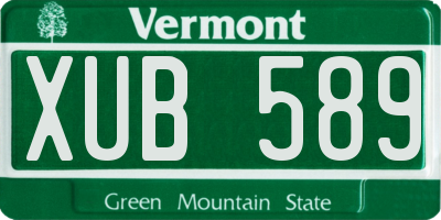 VT license plate XUB589