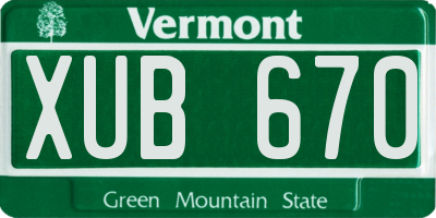 VT license plate XUB670