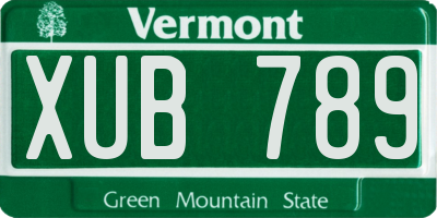 VT license plate XUB789