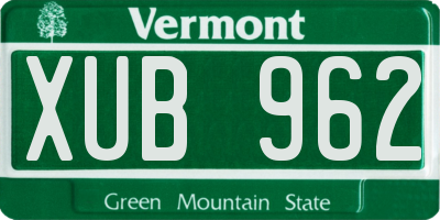 VT license plate XUB962