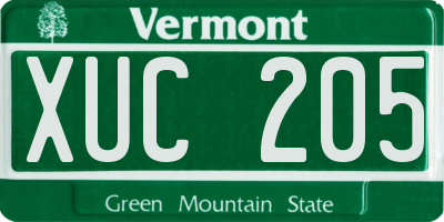 VT license plate XUC205