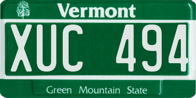 VT license plate XUC494
