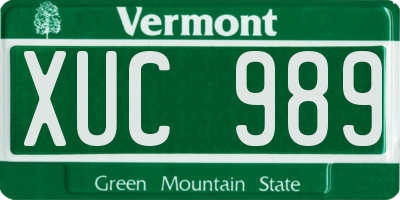 VT license plate XUC989