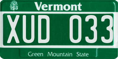 VT license plate XUD033