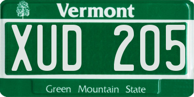VT license plate XUD205