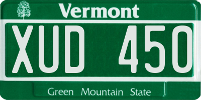 VT license plate XUD450