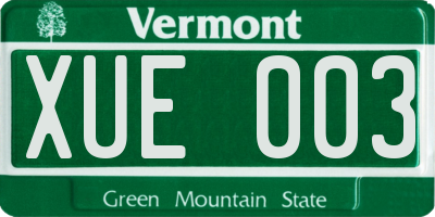 VT license plate XUE003