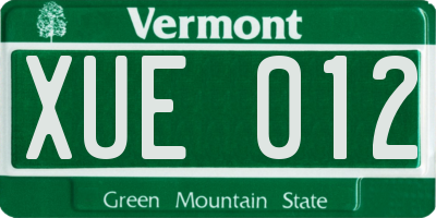 VT license plate XUE012