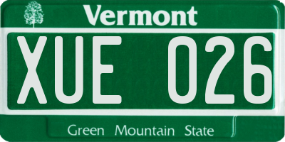 VT license plate XUE026