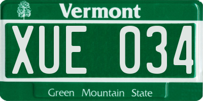 VT license plate XUE034