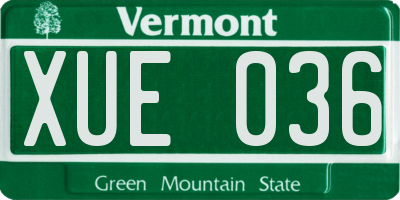 VT license plate XUE036