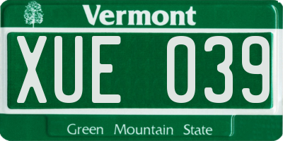 VT license plate XUE039