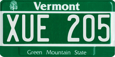 VT license plate XUE205