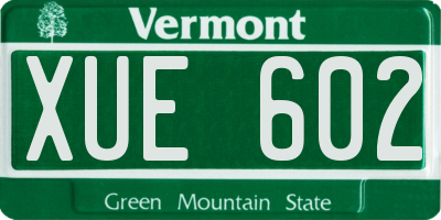 VT license plate XUE602