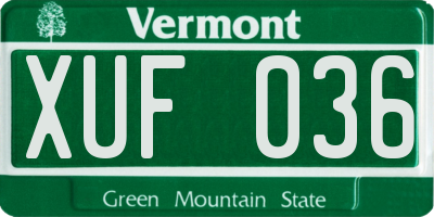 VT license plate XUF036