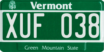 VT license plate XUF038