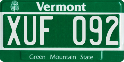 VT license plate XUF092
