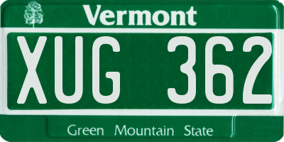 VT license plate XUG362