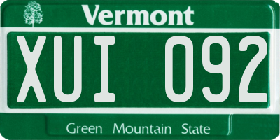 VT license plate XUI092