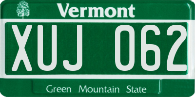 VT license plate XUJ062