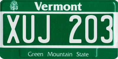 VT license plate XUJ203