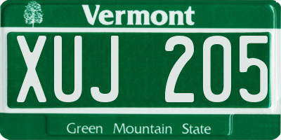 VT license plate XUJ205