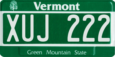 VT license plate XUJ222
