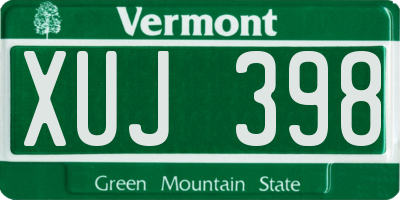 VT license plate XUJ398