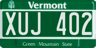 VT license plate XUJ402