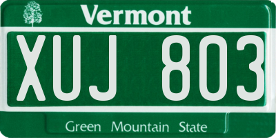 VT license plate XUJ803