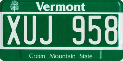 VT license plate XUJ958