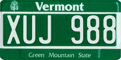 VT license plate XUJ988