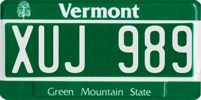 VT license plate XUJ989