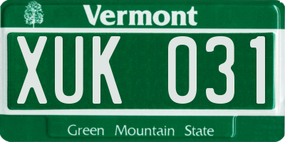 VT license plate XUK031