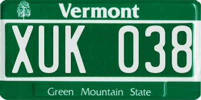 VT license plate XUK038