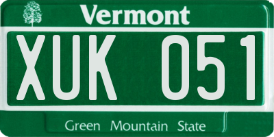 VT license plate XUK051